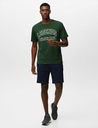 Regular Fit Kısa Kollu Pamuklu Bisiklet Yaka Baskılı Spor Tişört