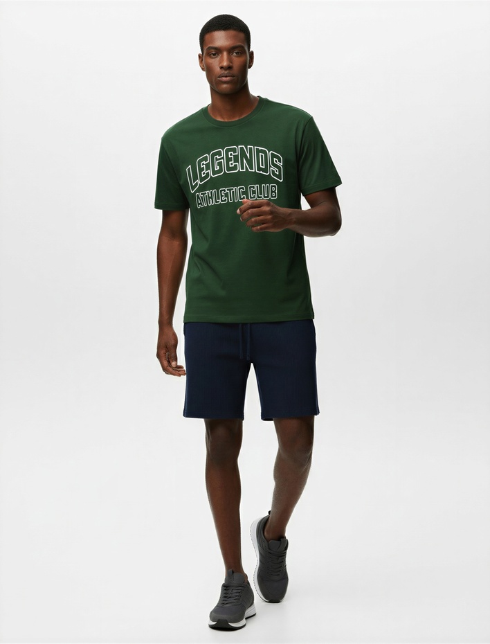  Regular Fit Kısa Kollu Pamuklu Bisiklet Yaka Baskılı Spor Tişört