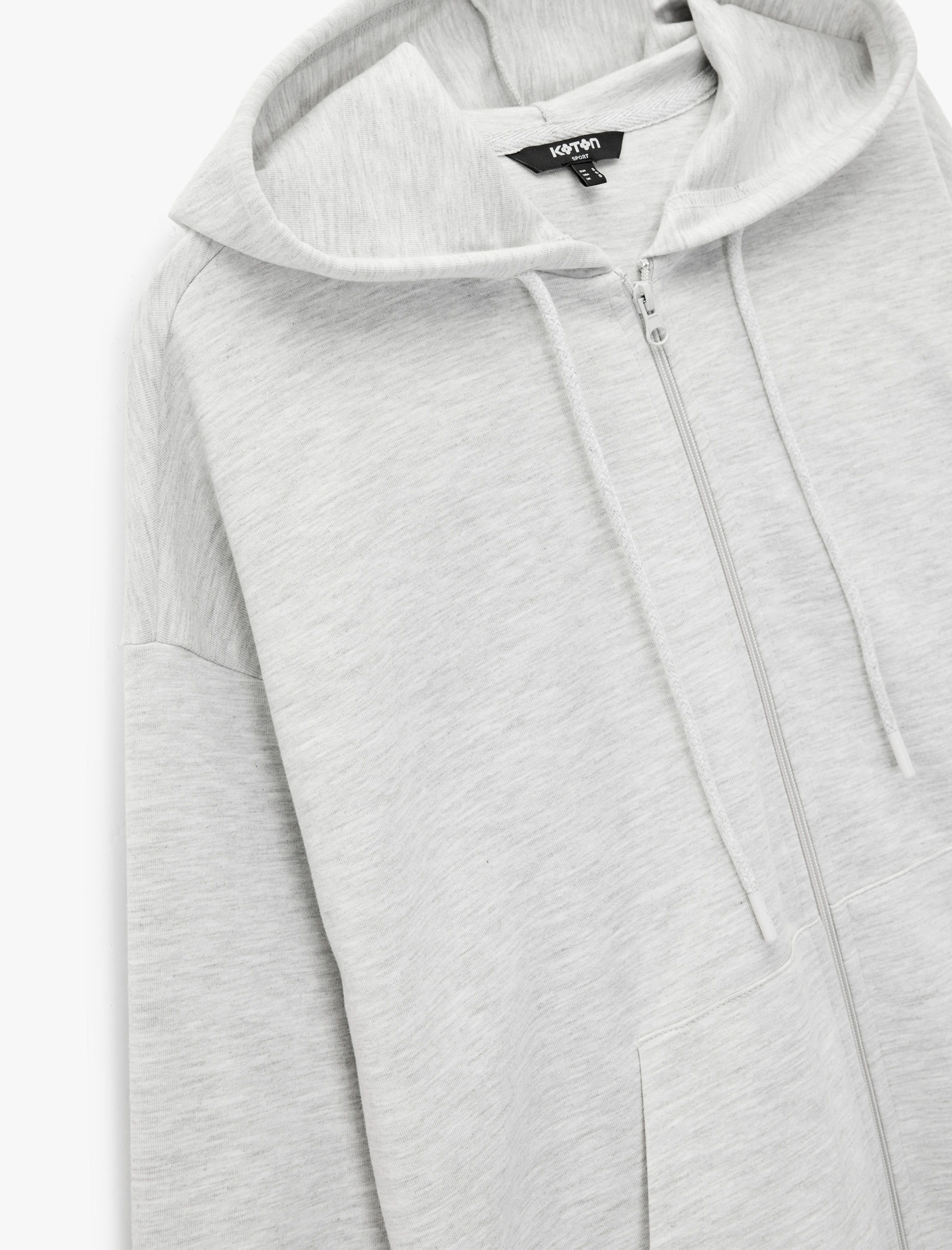   Uzun Kollu Kapüşonlu Fermuarlı Kanguru Cepli Spor Sweatshirt