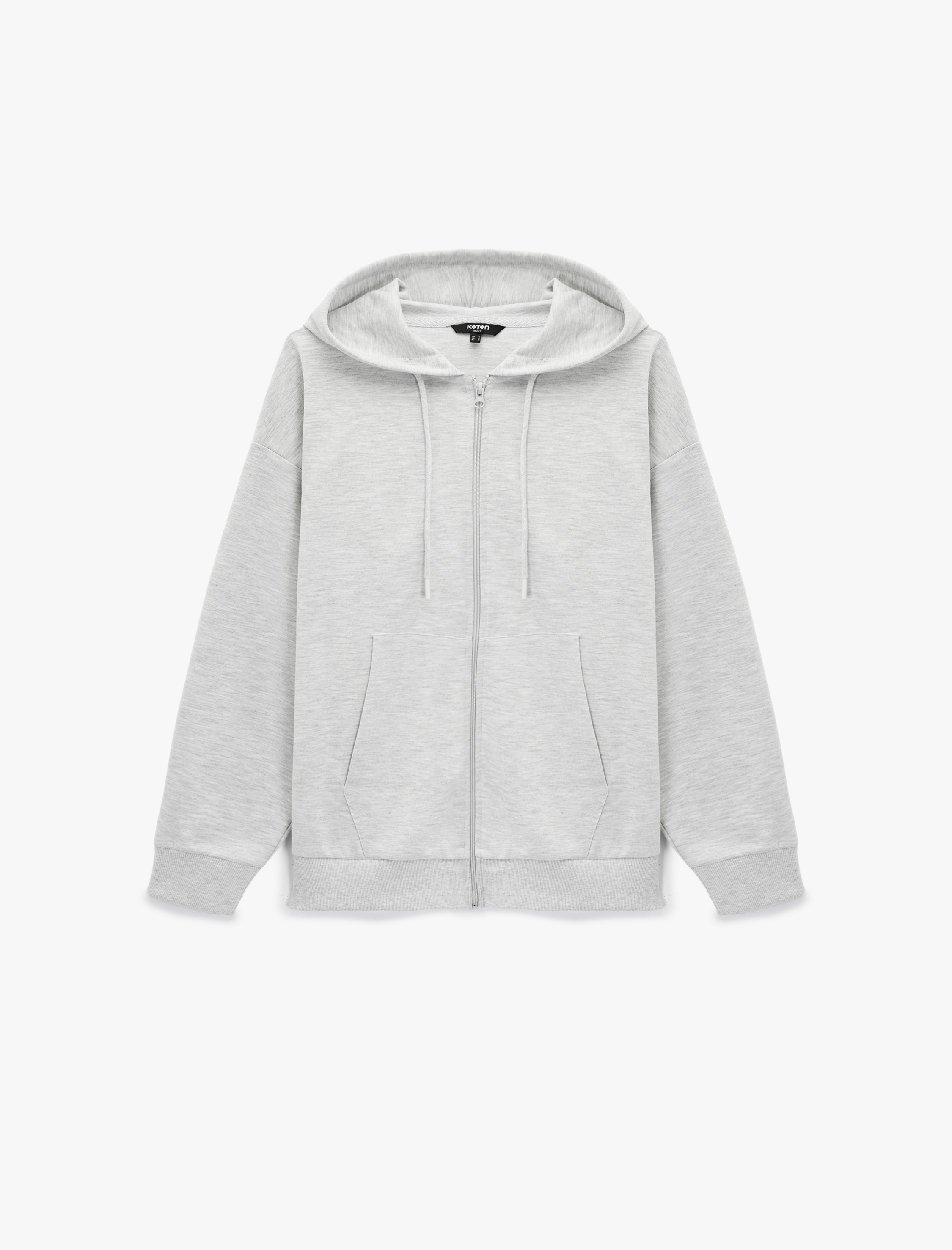   Uzun Kollu Kapüşonlu Fermuarlı Kanguru Cepli Spor Sweatshirt