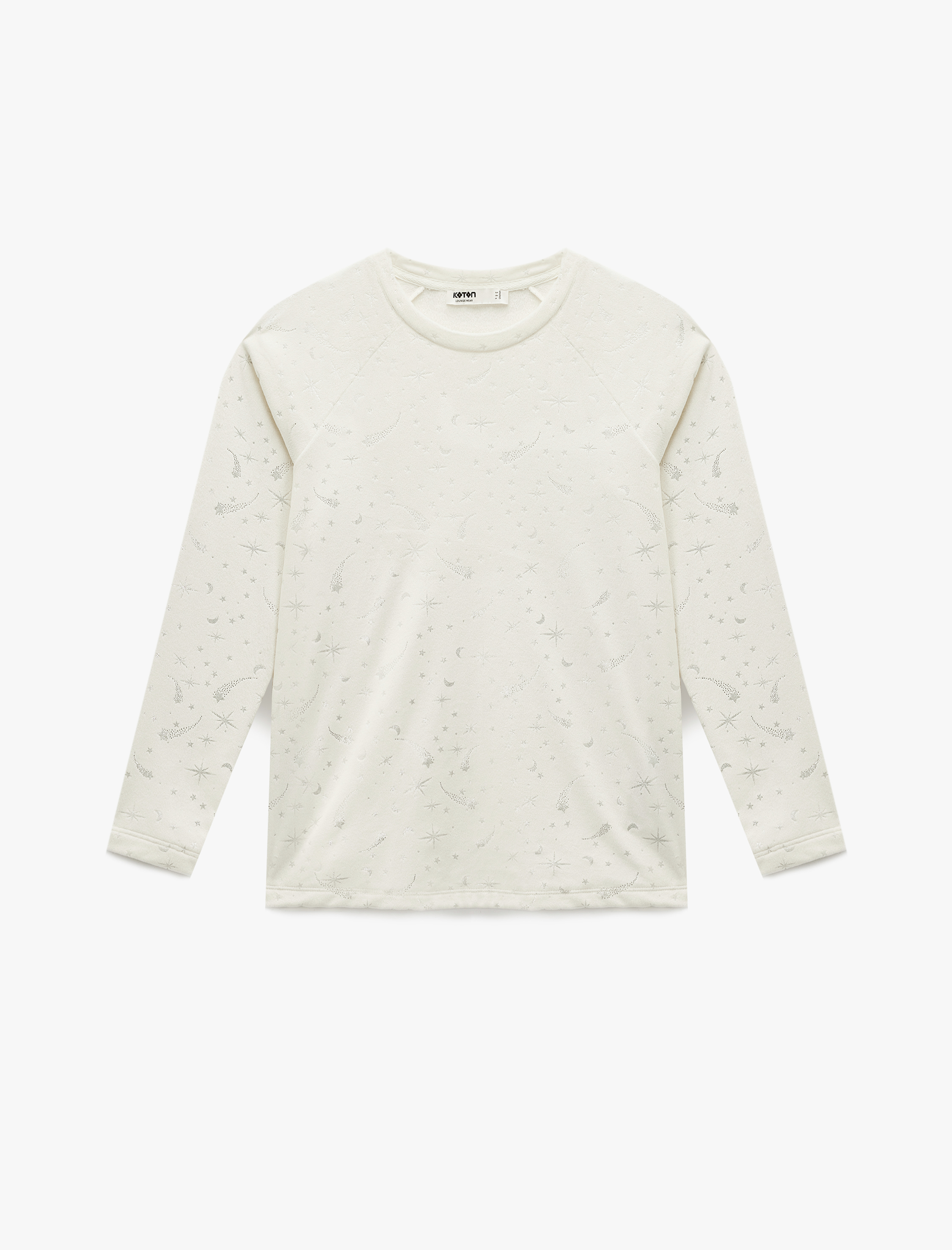   Yılbaşı Temalı Uzun Kollu Bisiklet Yaka Yıldız Desenli Parıltılı Pijama Üstü