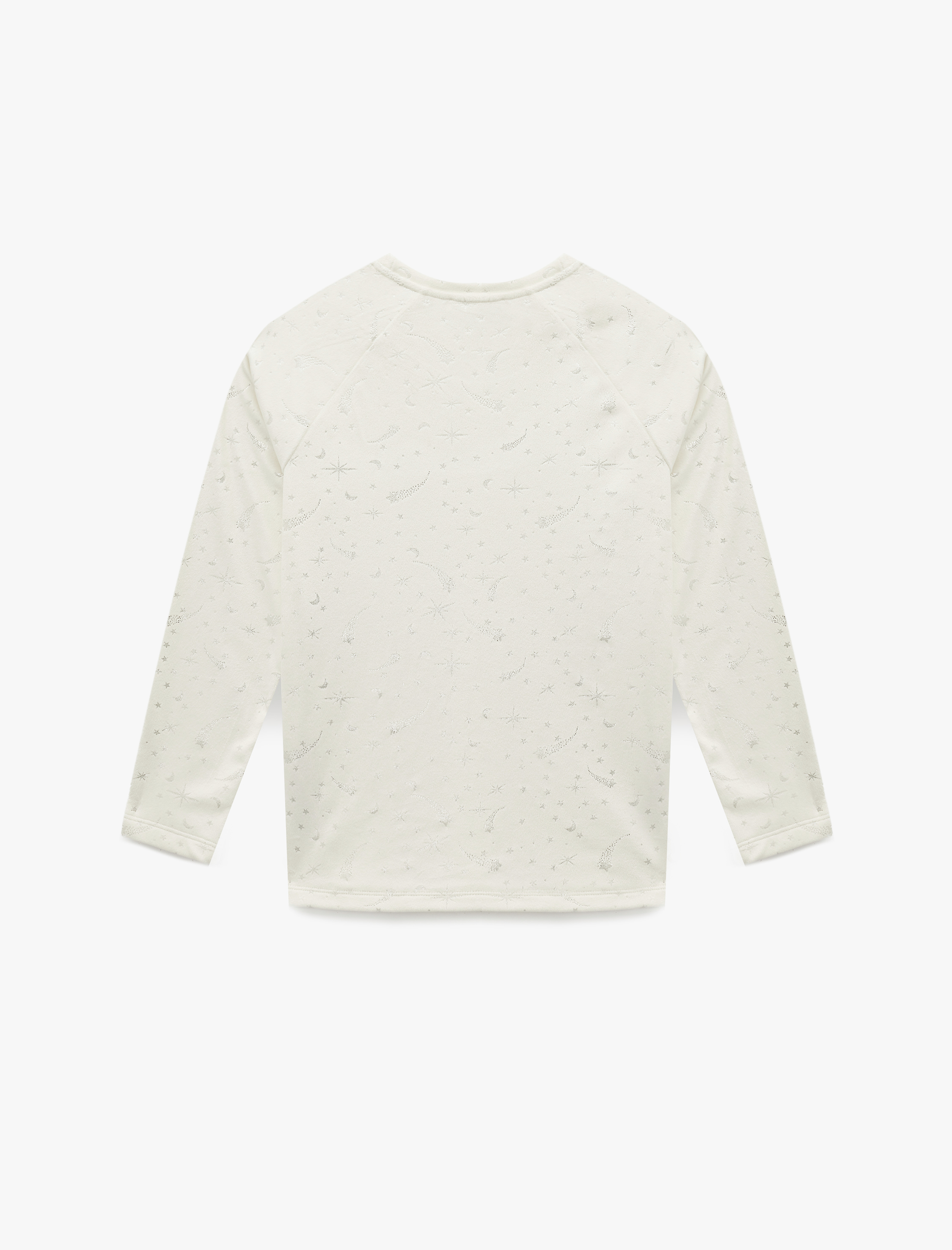   Yılbaşı Temalı Uzun Kollu Bisiklet Yaka Yıldız Desenli Parıltılı Pijama Üstü