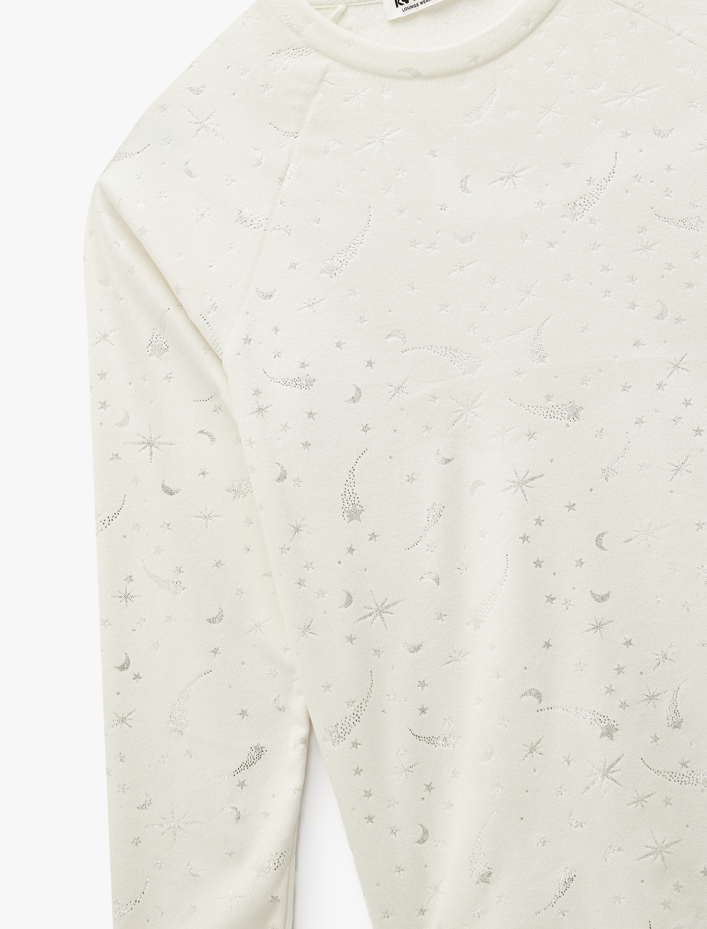   Yılbaşı Temalı Uzun Kollu Bisiklet Yaka Yıldız Desenli Parıltılı Pijama Üstü