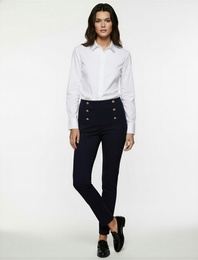 Cepli Yüksek Bel Düğme Detaylı Slim Fit Düz Paça Kumaş Pantolon