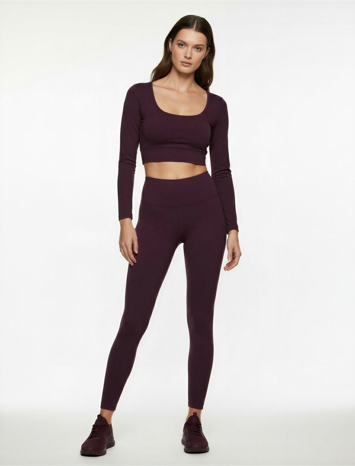  Yüksek Bel Dikiş Detaylı Spor Tayt