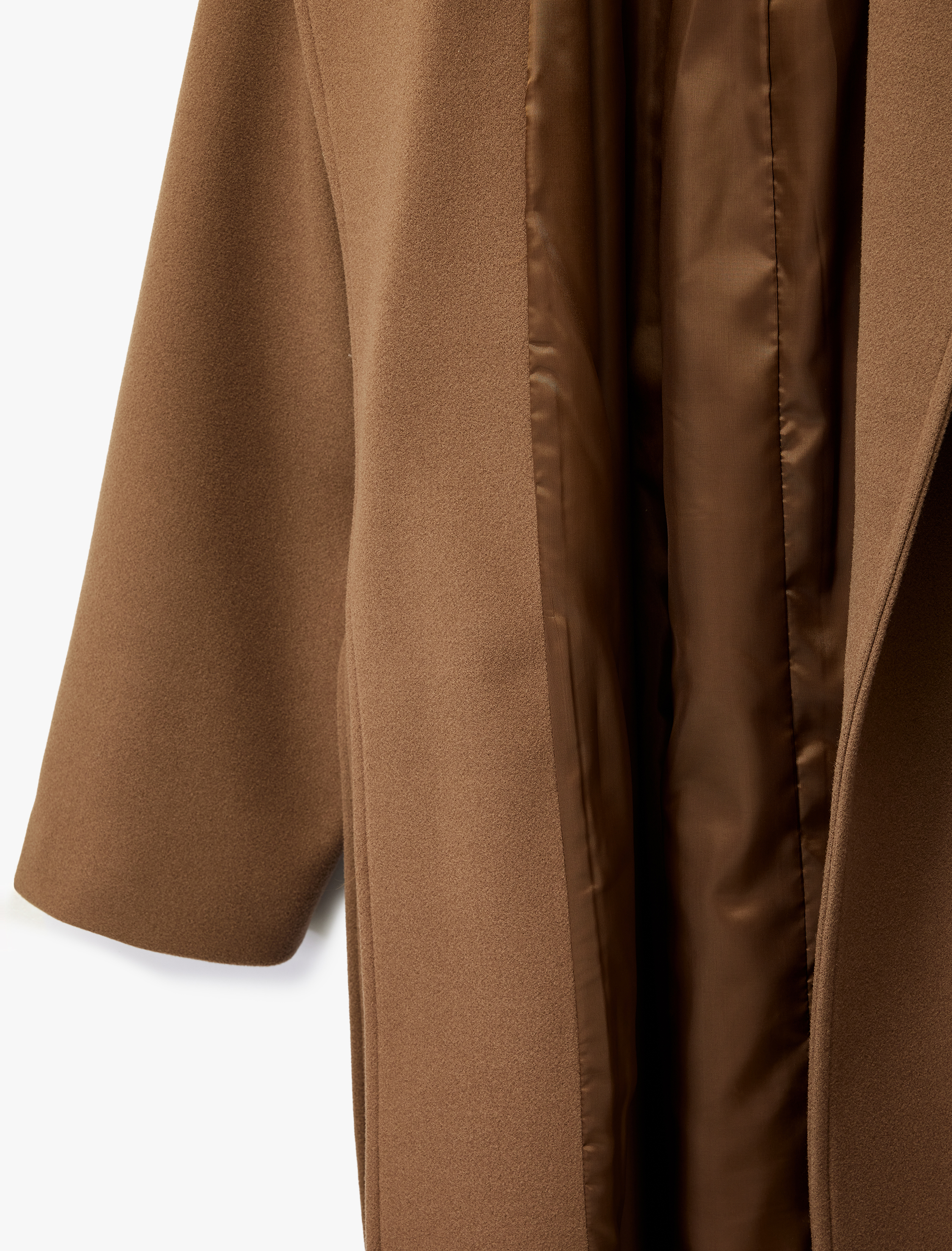   Uzun Kollu Cepli Kemerli Uzun Kaşe Kaban