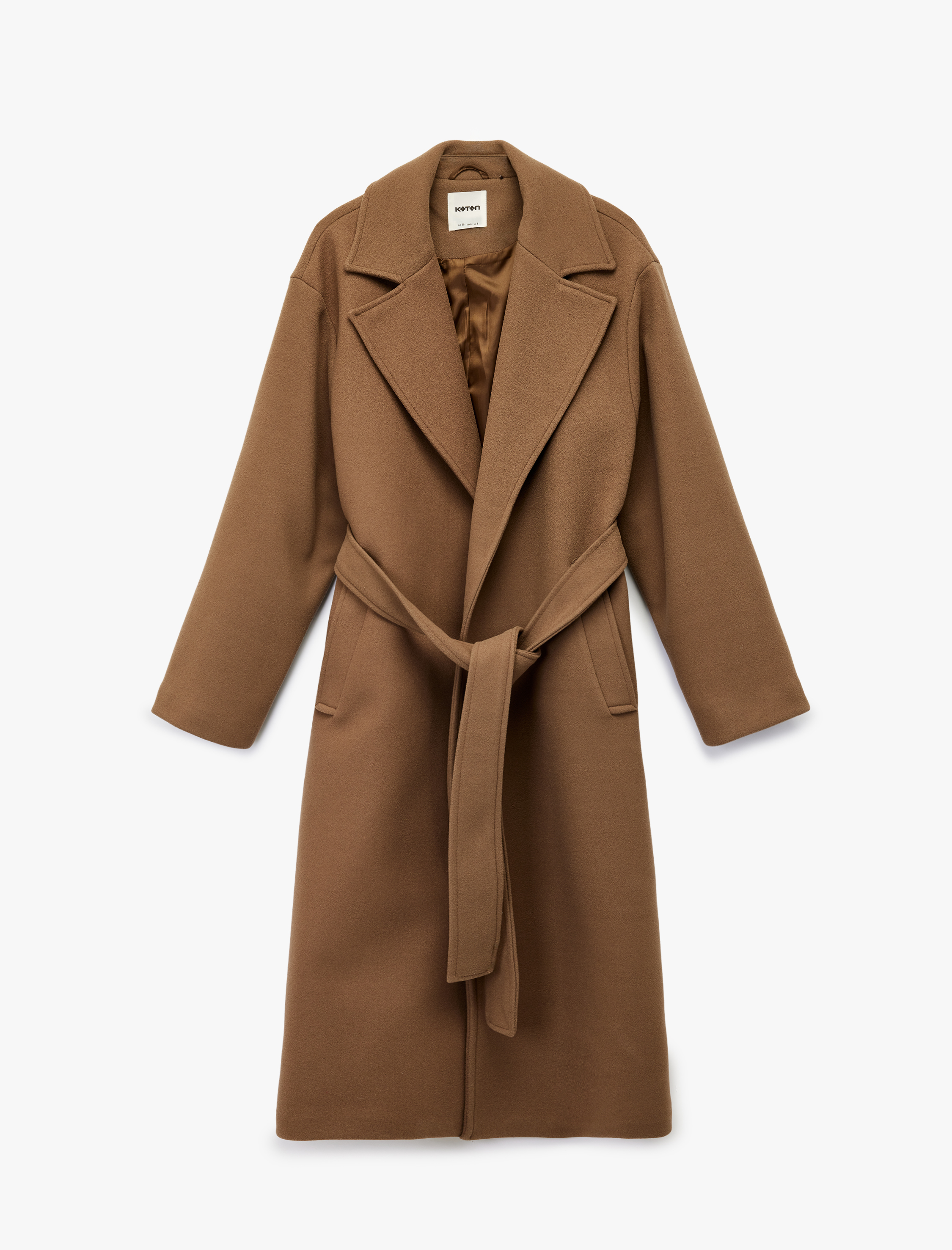   Uzun Kollu Cepli Kemerli Uzun Kaşe Kaban