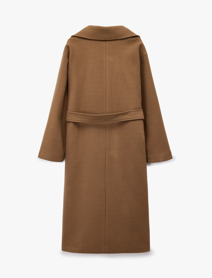  Uzun Kollu Cepli Kemerli Uzun Kaşe Kaban