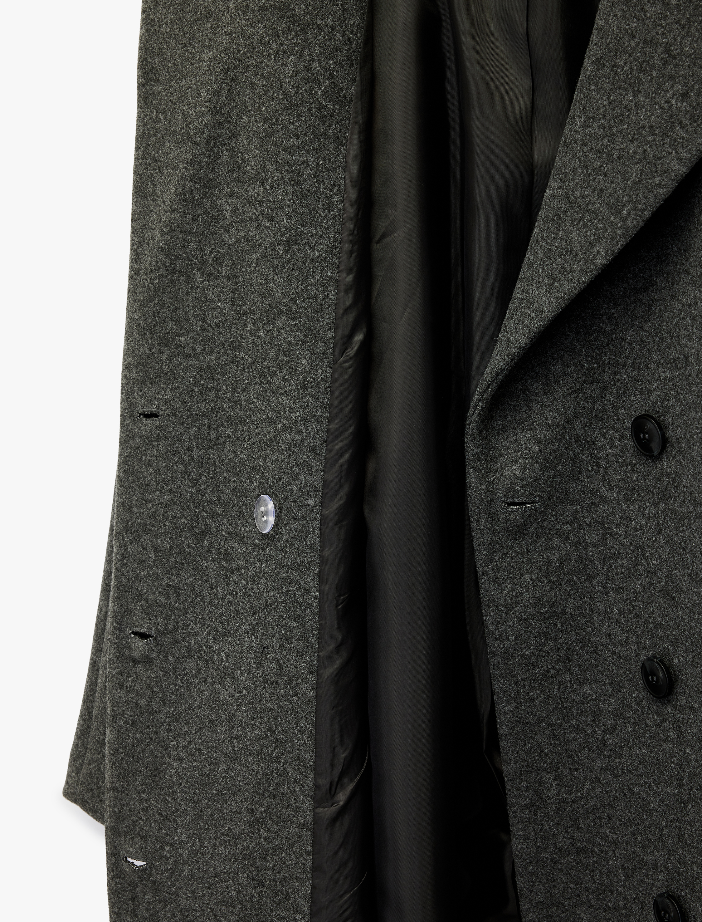   Uzun Kollu Cepli Kemerli Düğmeli Uzun Kaşe Kaban