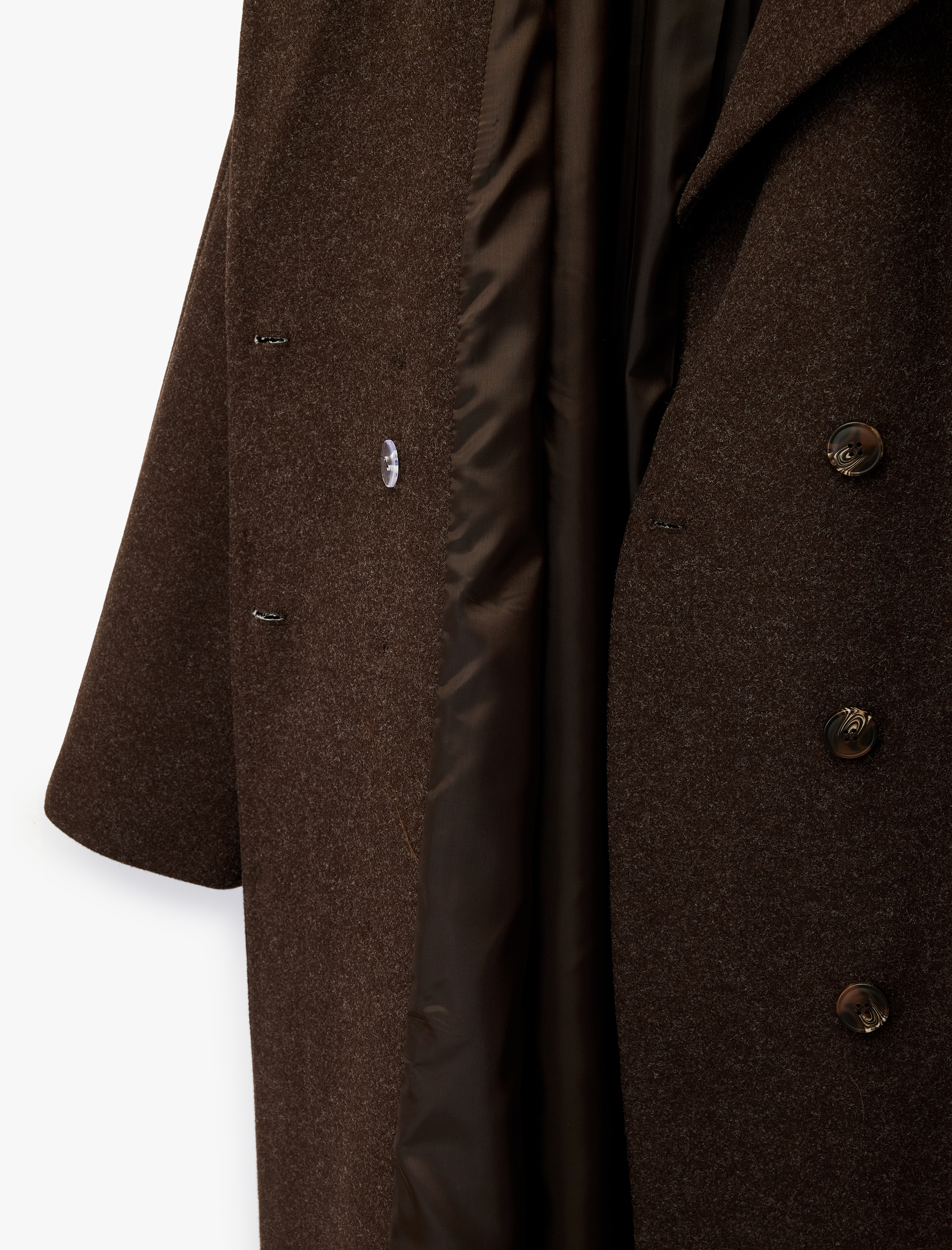   Uzun Kollu Cepli Kemerli Düğmeli Uzun Kaşe Kaban