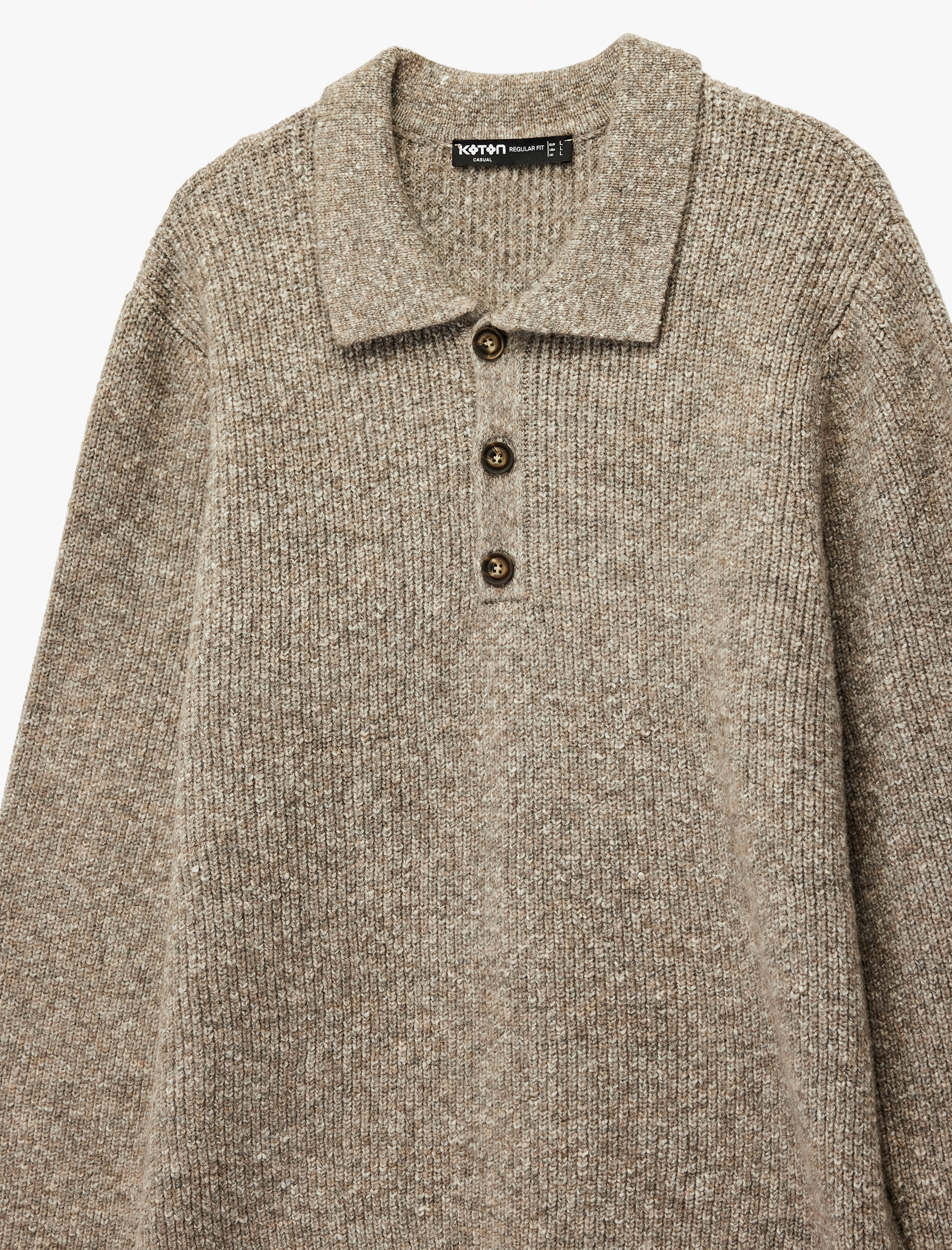   Regular Fit Düğmeli Polo Yaka Triko Kazak