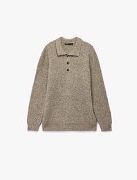 Regular Fit Düğmeli Polo Yaka Triko Kazak