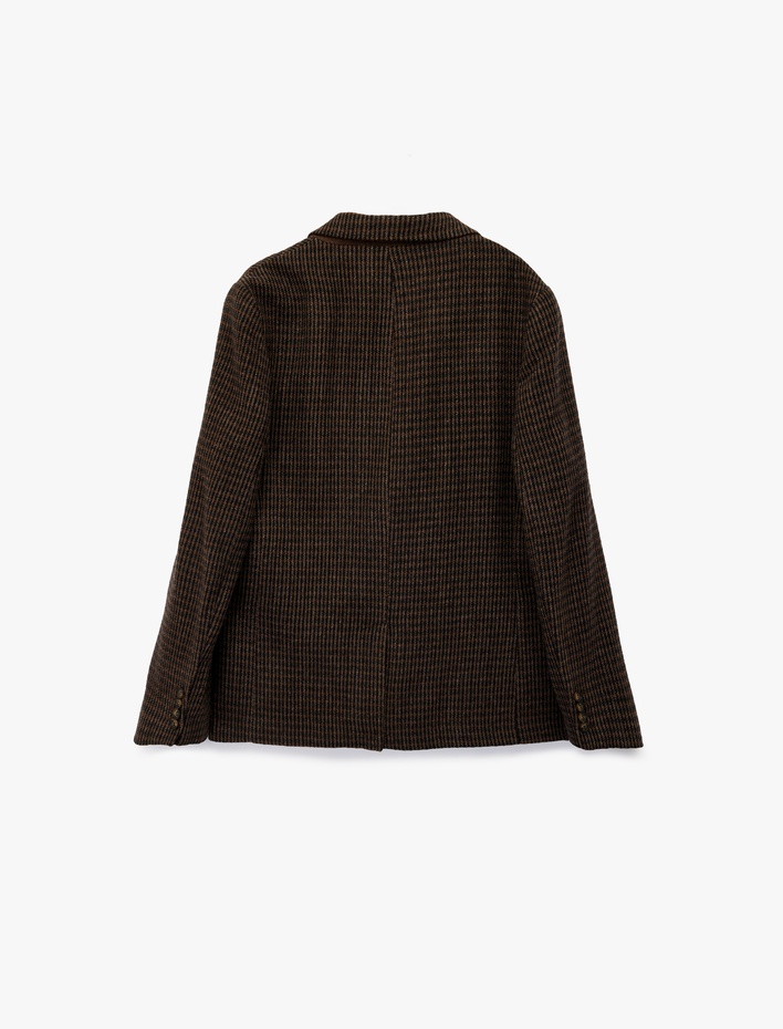  Uzun Kollu Kruvaze Yaka Düğmeli Desenli Blazer Ceket