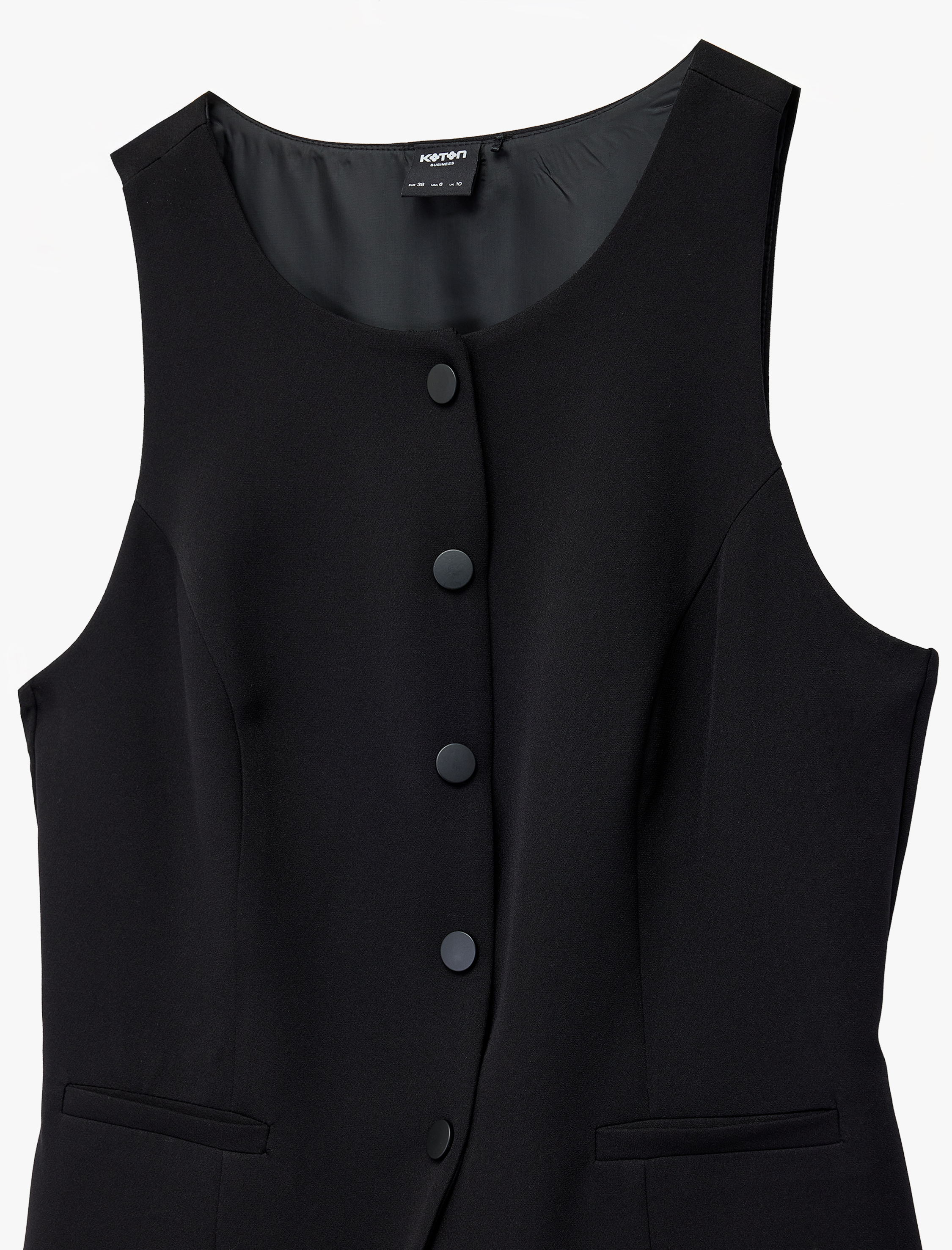   Bisiklet Yaka Kolsuz Katlı Düğmeli Cep Detaylı Volanlı Uzun Elbise