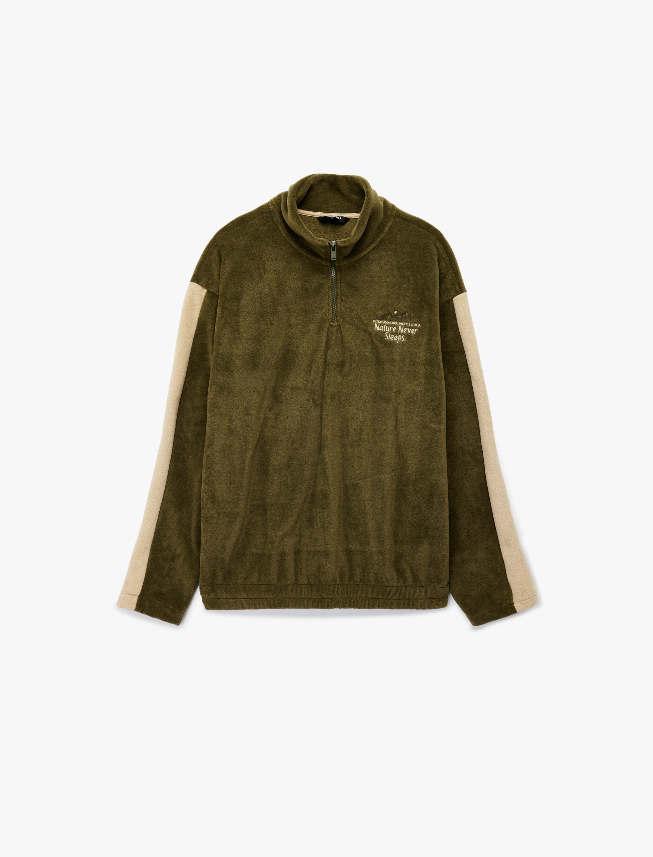   Renk Bloklu Yarım Fermuarlı Yaka Polar Sweatshirt