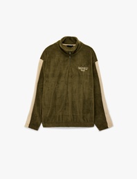 Renk Bloklu Yarım Fermuarlı Yaka Polar Sweatshirt
