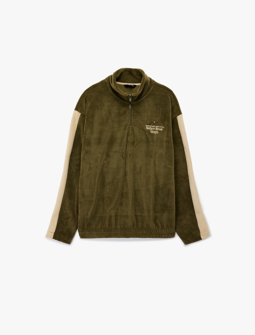 Koton Erkek Renk Bloklu Yarım Fermuarlı Yaka Polar Sweatshirt