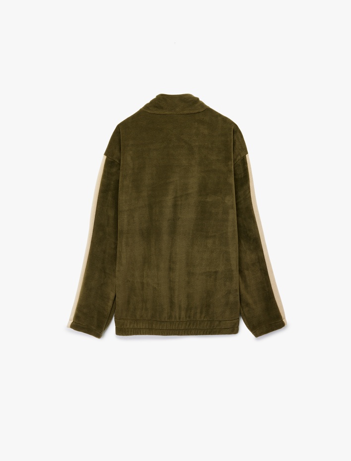  Renk Bloklu Yarım Fermuarlı Yaka Polar Sweatshirt