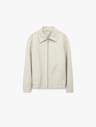 Regular Fit Cepli Gömlek Yaka Fermuarlı Kaşe Ceket