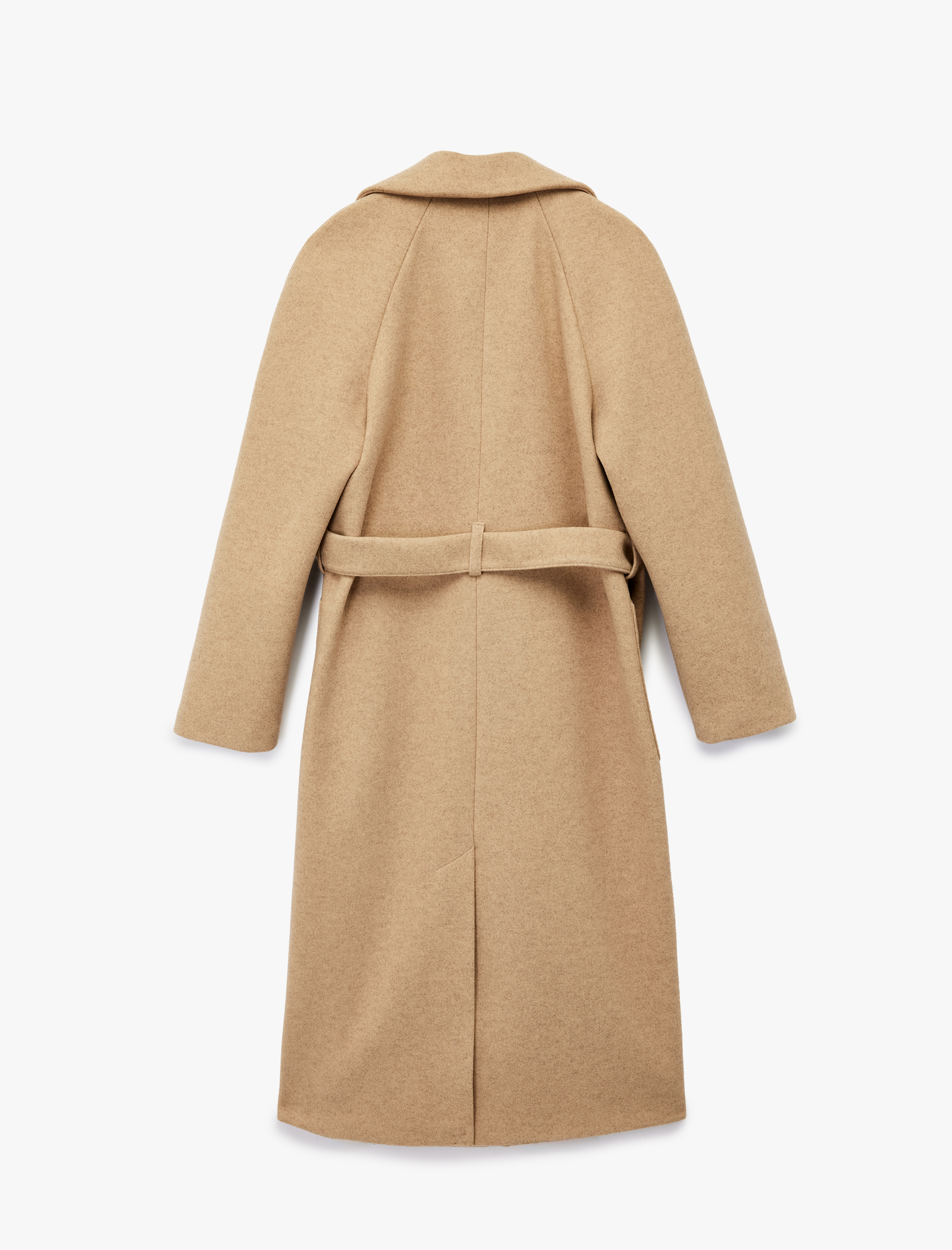   Uzun Kollu Cepli Kemerli Kruvaze Uzun Kaşe Kaban