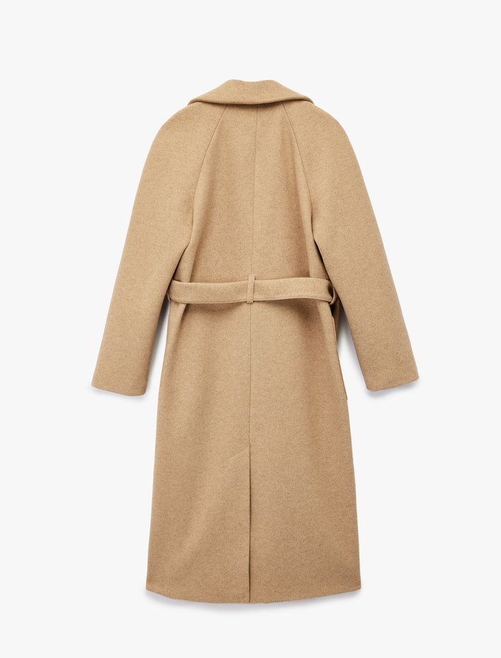  Uzun Kollu Cepli Kemerli Kruvaze Uzun Kaşe Kaban