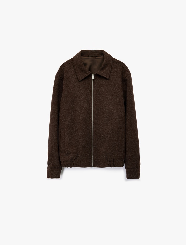  Regular Fit Cepli Gömlek Yaka Fermuarlı Kaşe Ceket