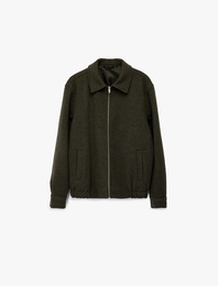 Regular Fit Cepli Gömlek Yaka Fermuarlı Kaşe Ceket