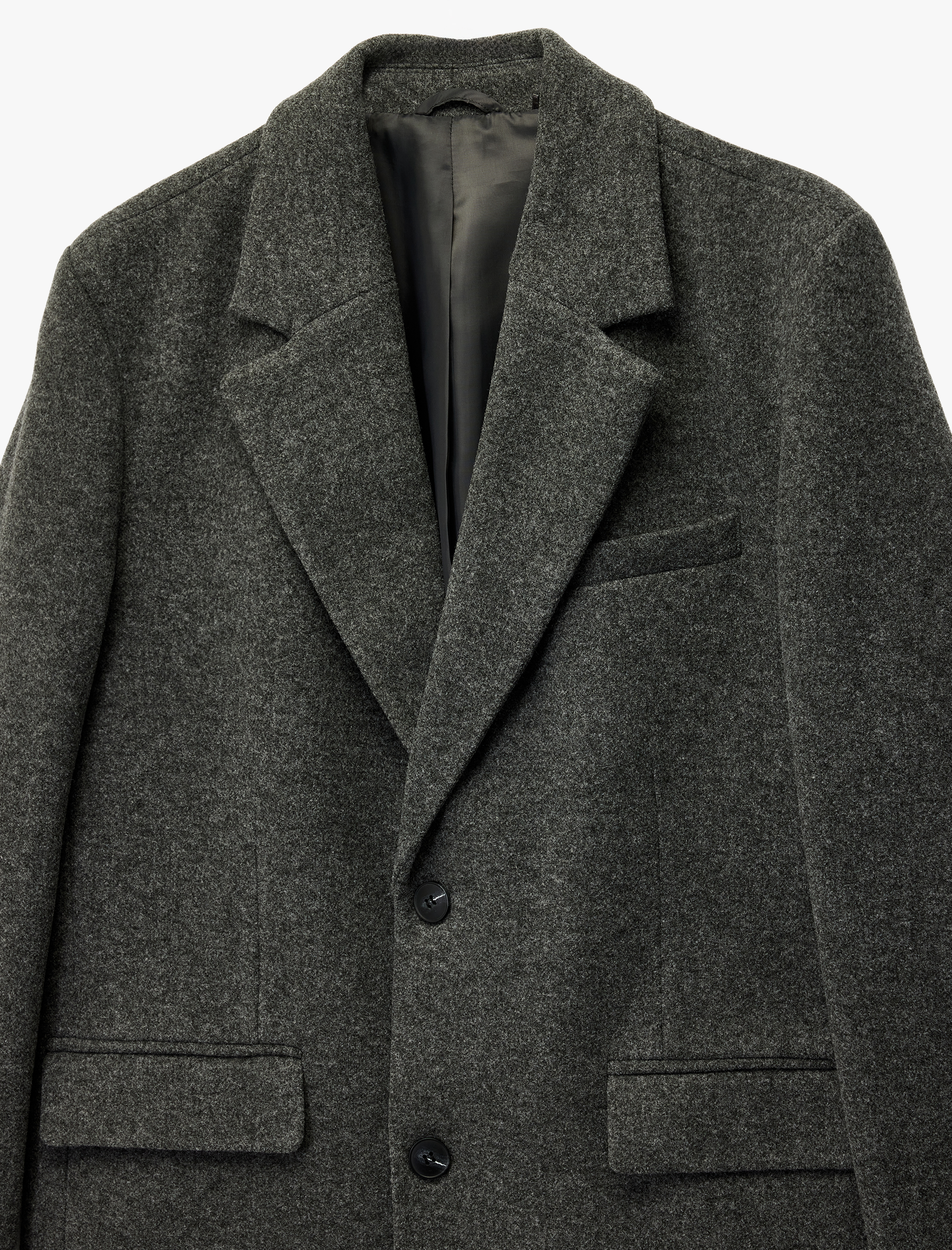   Regular Fit Cepli Mono Yaka Düğmeli Uzun Kaşe Kaban