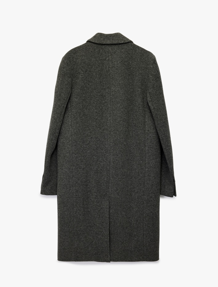  Regular Fit Cepli Mono Yaka Düğmeli Uzun Kaşe Kaban