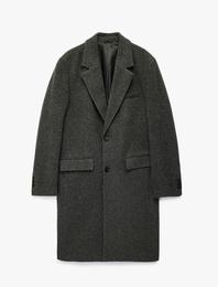 Regular Fit Cepli Mono Yaka Düğmeli Uzun Kaşe Kaban