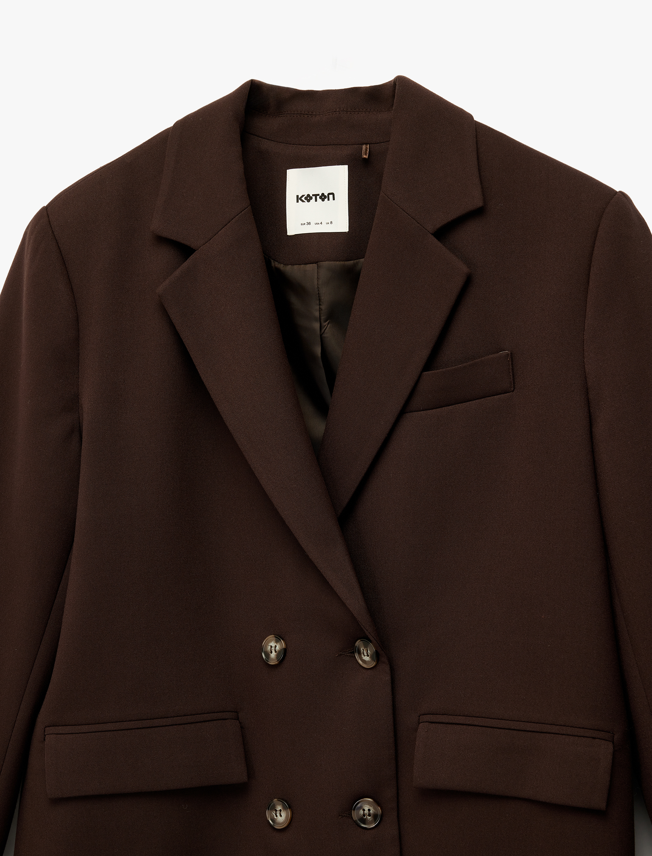   Uzun Kollu Cepli Düğmeli Kruvaze Blazer Ceket