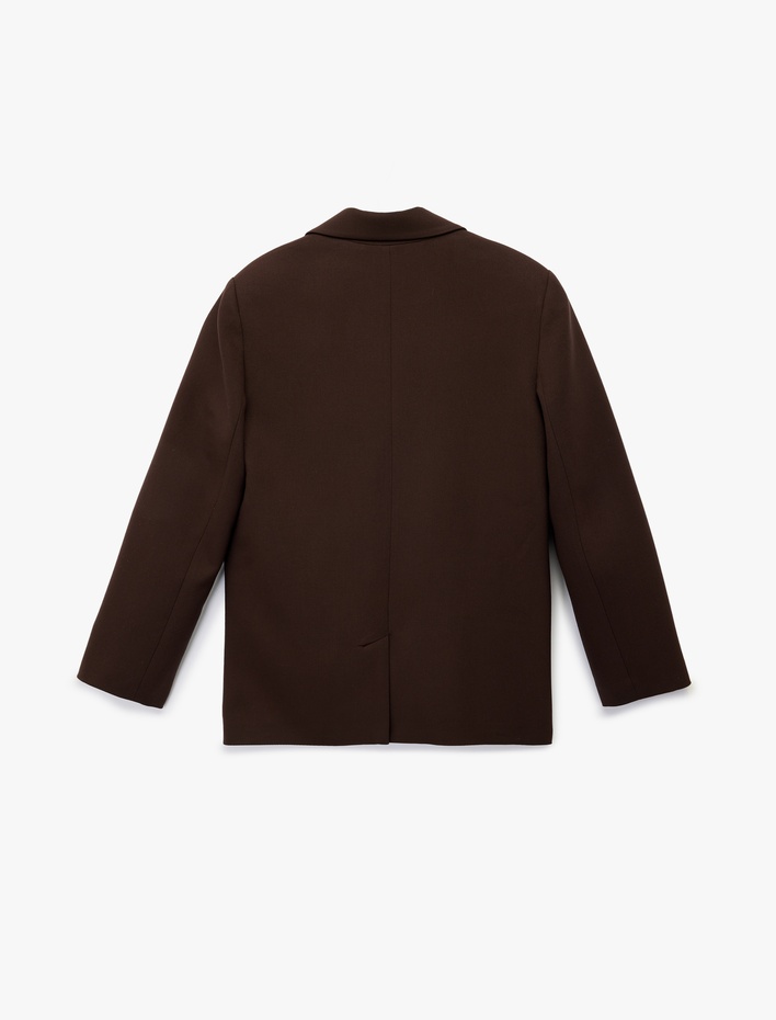  Uzun Kollu Cepli Düğmeli Kruvaze Blazer Ceket