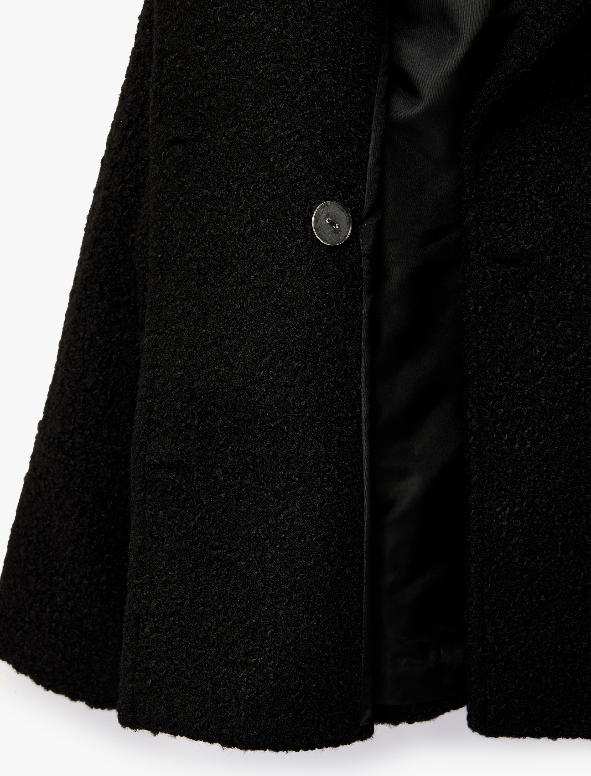   Uzun Kollu Kruvaze Yaka Düğmeli Cepli Buklet Kaban