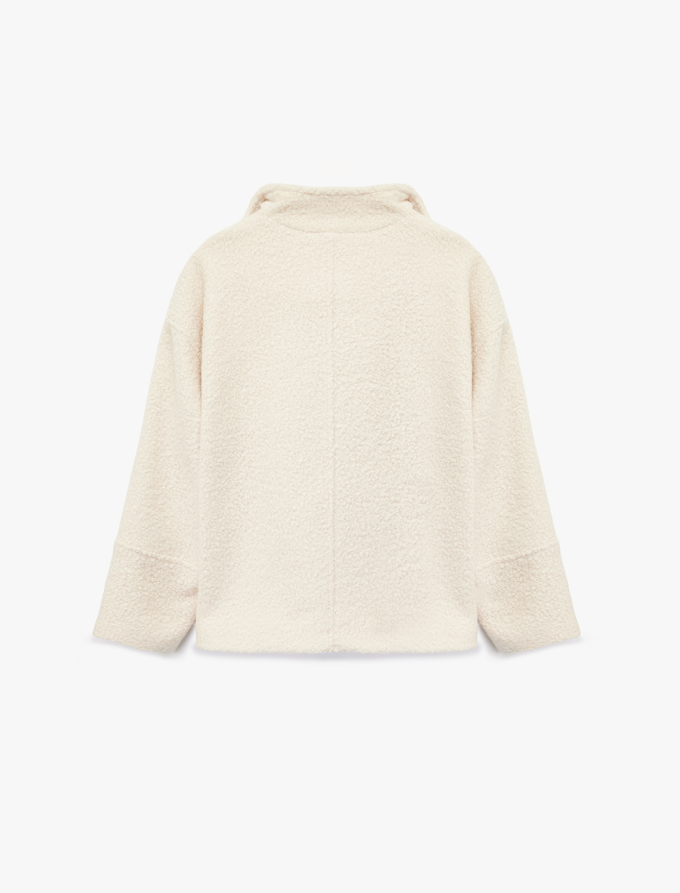   Uzun Kollu Kruvaze Yaka Düğmeli Cepli Buklet Kaban