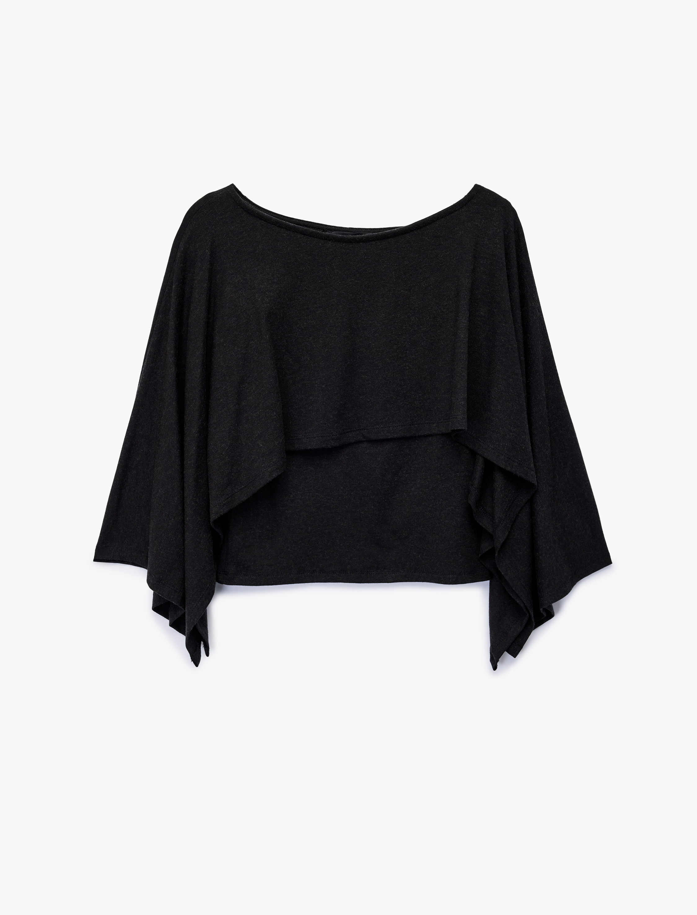   Slim Fit Yuvarlak Yaka Yarasa Kollu Panço Kazak