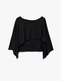 Slim Fit Yuvarlak Yaka Yarasa Kollu Panço Kazak