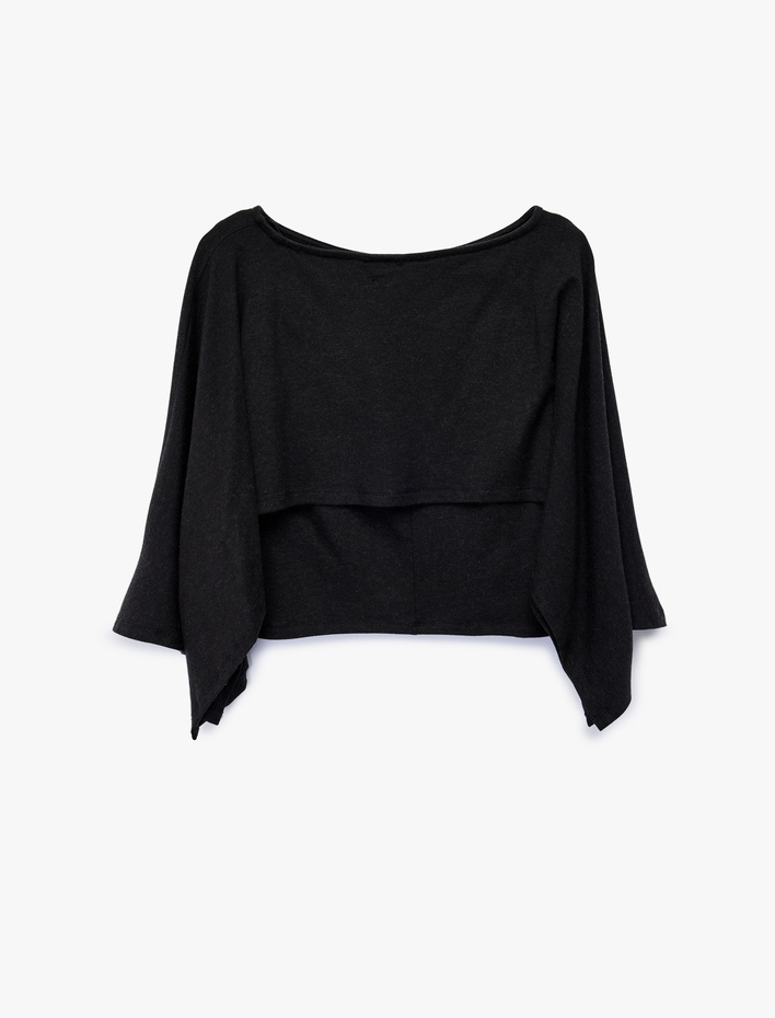  Slim Fit Yuvarlak Yaka Yarasa Kollu Panço Kazak