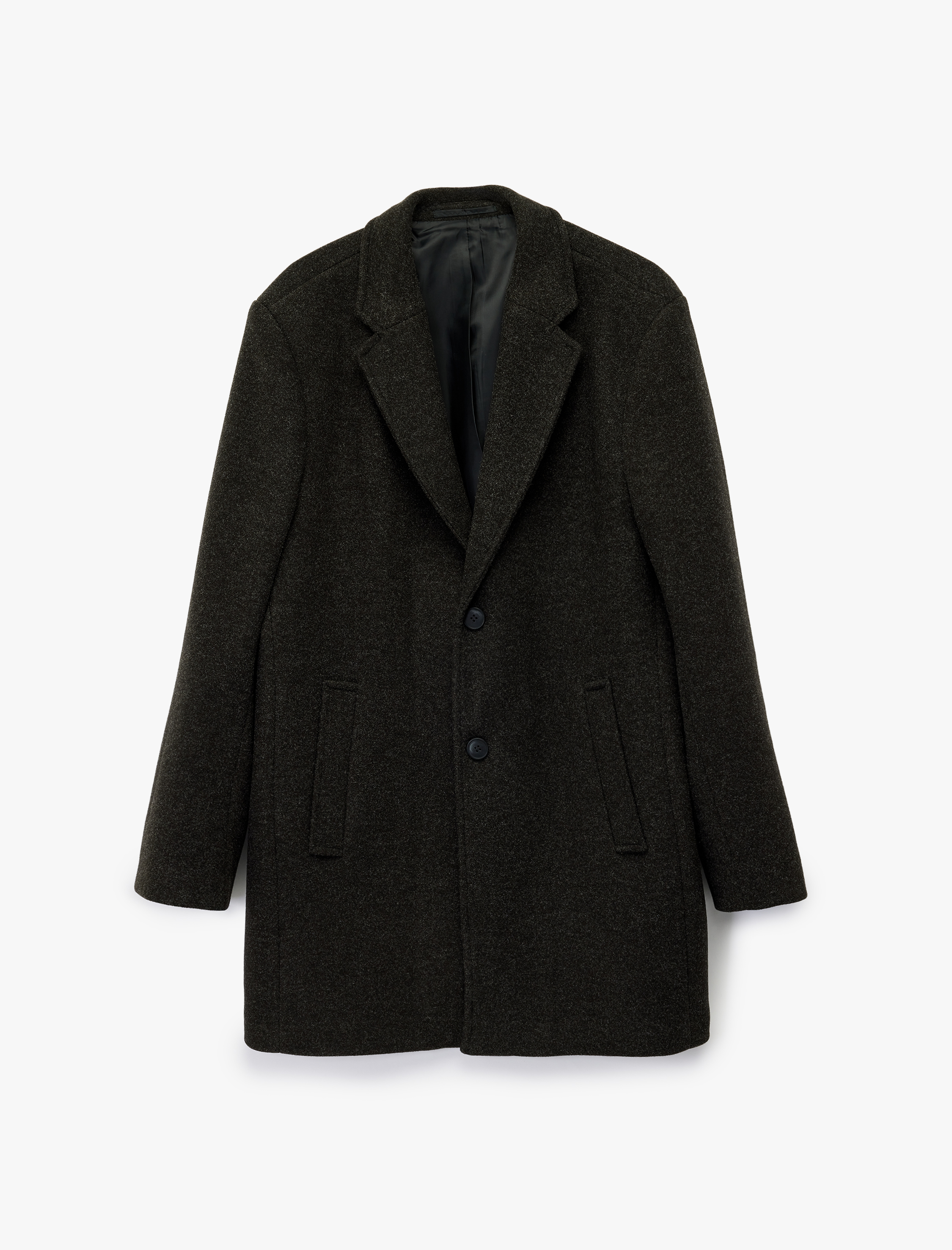   Regular Fit Cepli Mono Yaka Uzun Kaşe Kaban