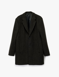 Regular Fit Cepli Mono Yaka Uzun Kaşe Kaban