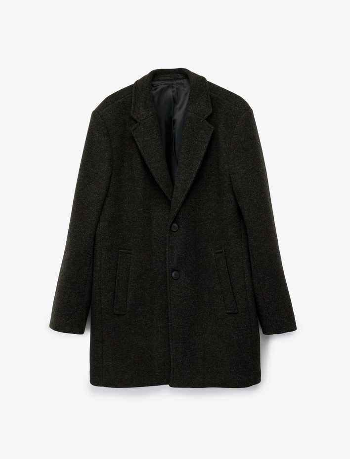  Regular Fit Cepli Mono Yaka Uzun Kaşe Kaban