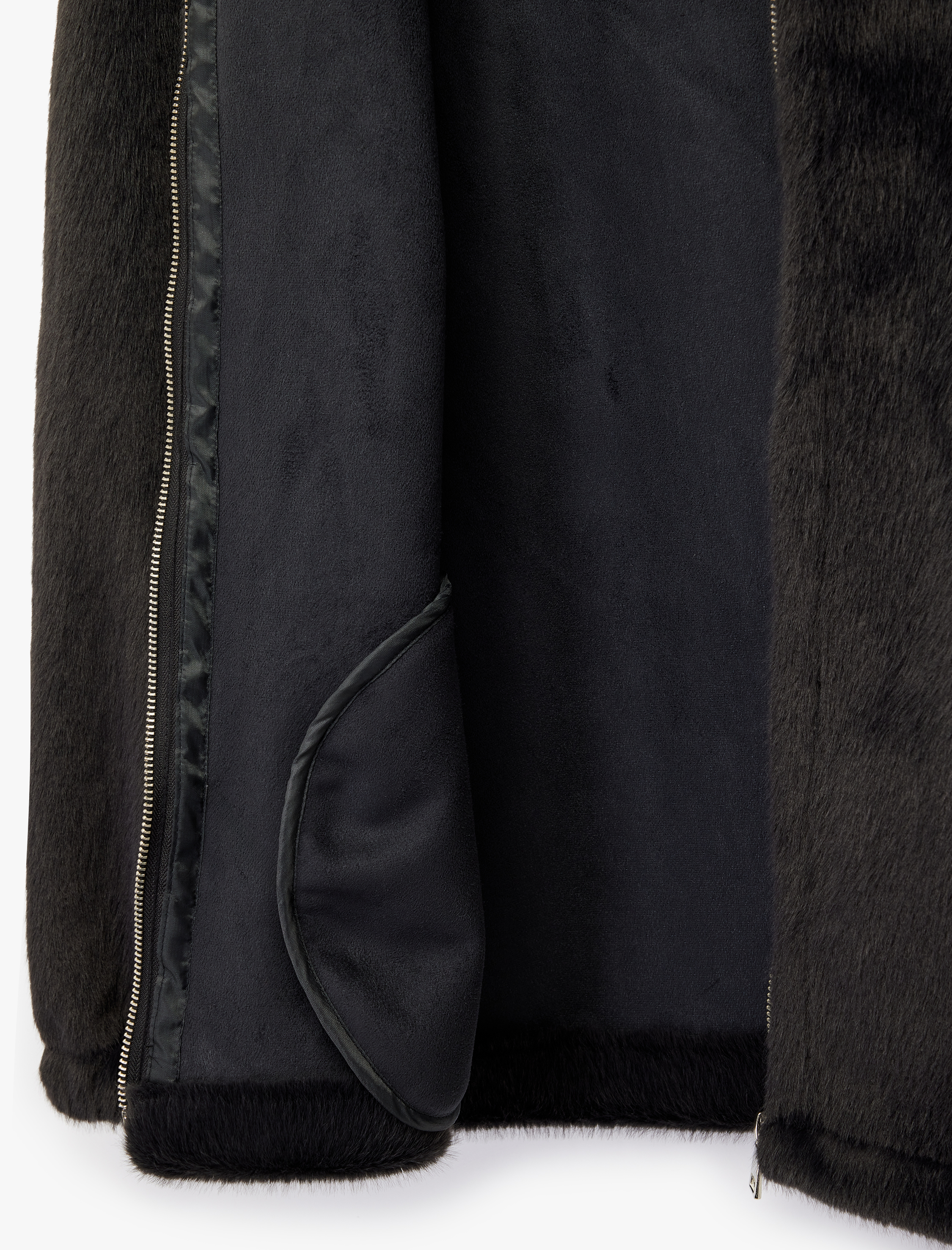   Fermuarlı Dik Yaka Uzun Kollu Suni Kürk Oversize Ceket