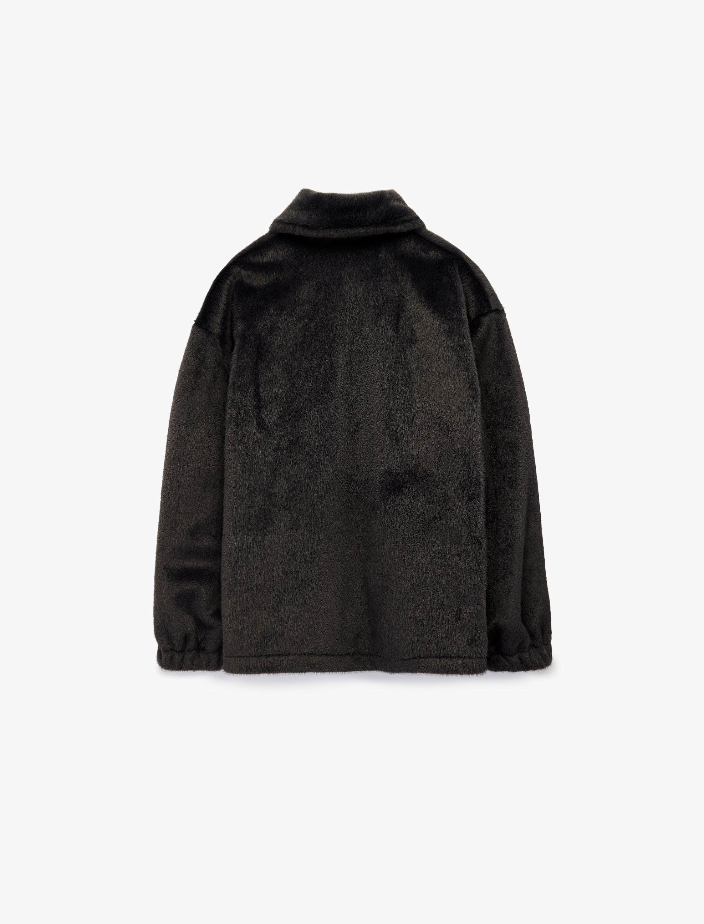   Fermuarlı Dik Yaka Uzun Kollu Suni Kürk Oversize Ceket