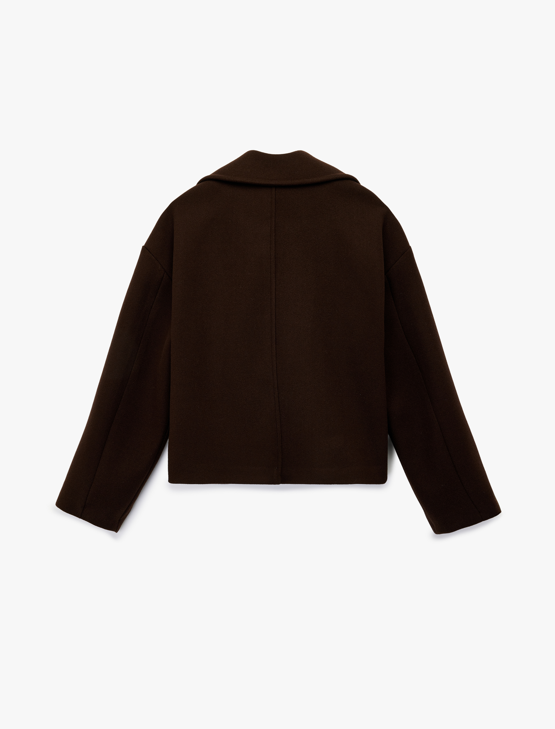   Cepli Kruvaze Uzun Kollu Düğmeli Kısa Kaşe Mont