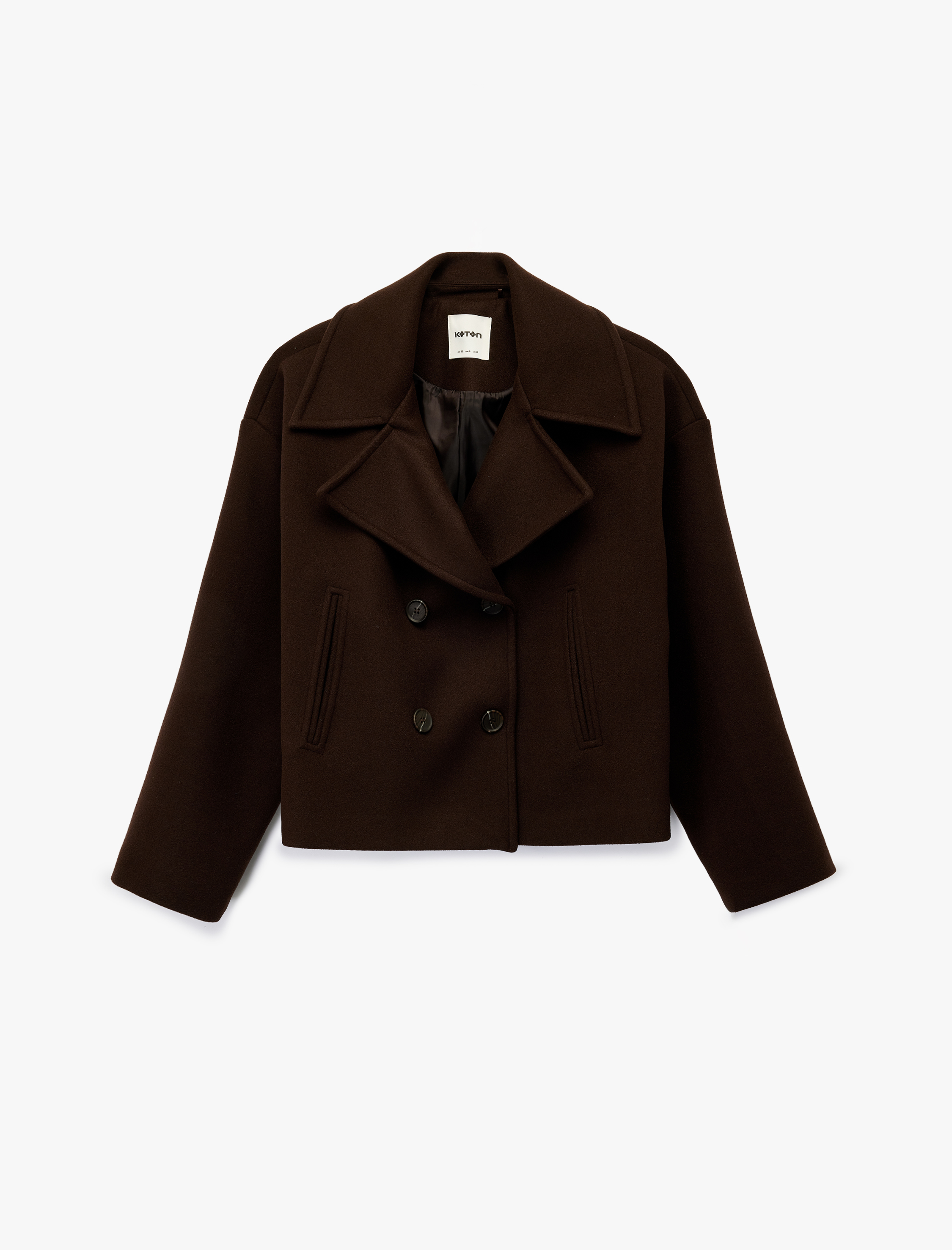   Cepli Kruvaze Uzun Kollu Düğmeli Kısa Kaşe Mont