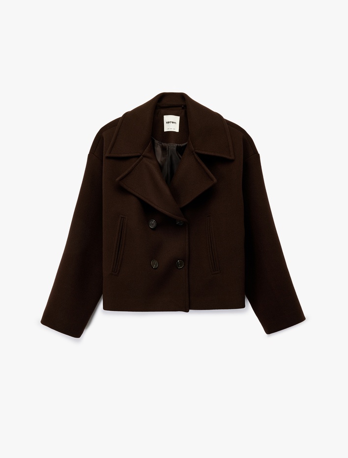  Cepli Kruvaze Uzun Kollu Düğmeli Kısa Kaşe Mont