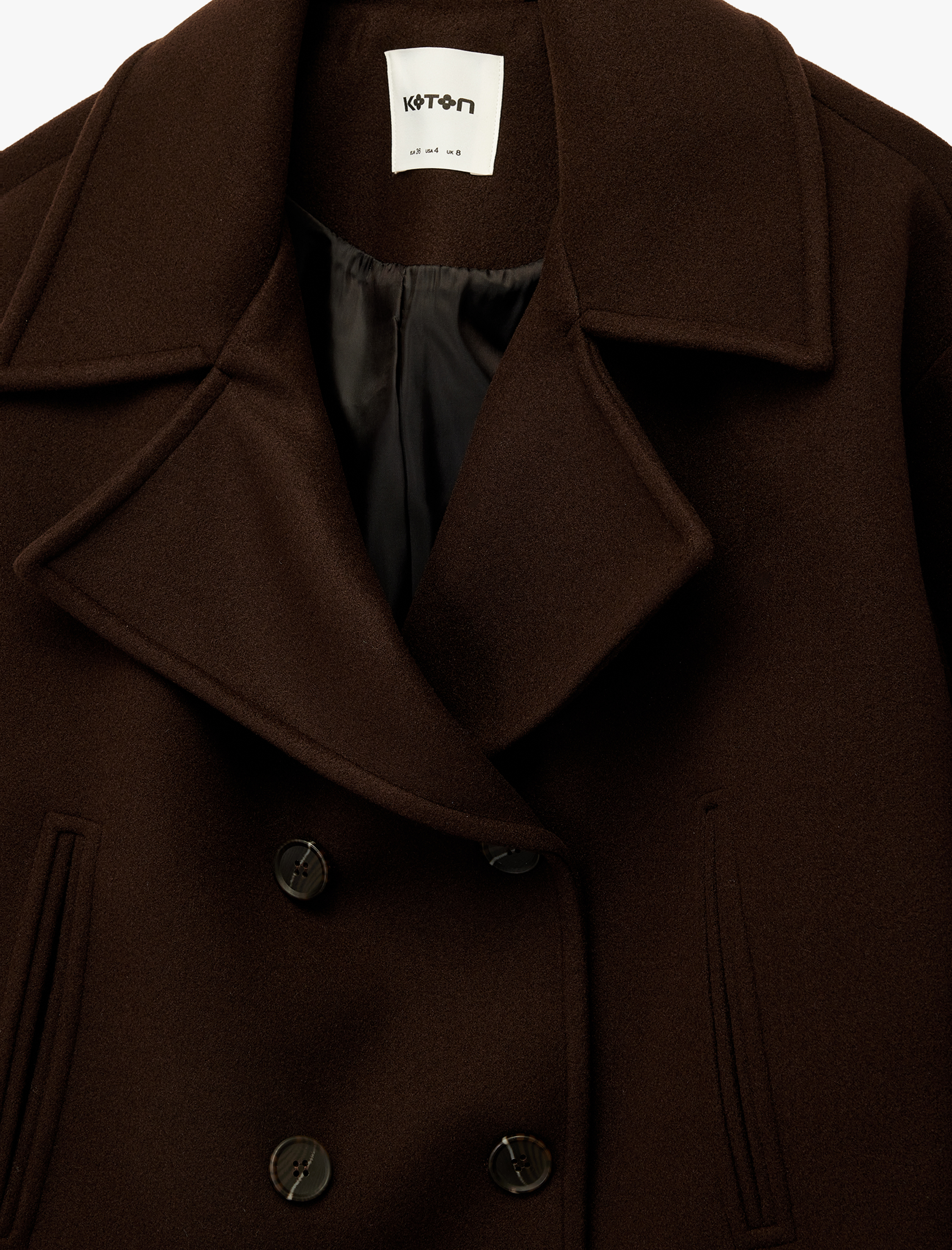   Cepli Kruvaze Uzun Kollu Düğmeli Kısa Kaşe Mont