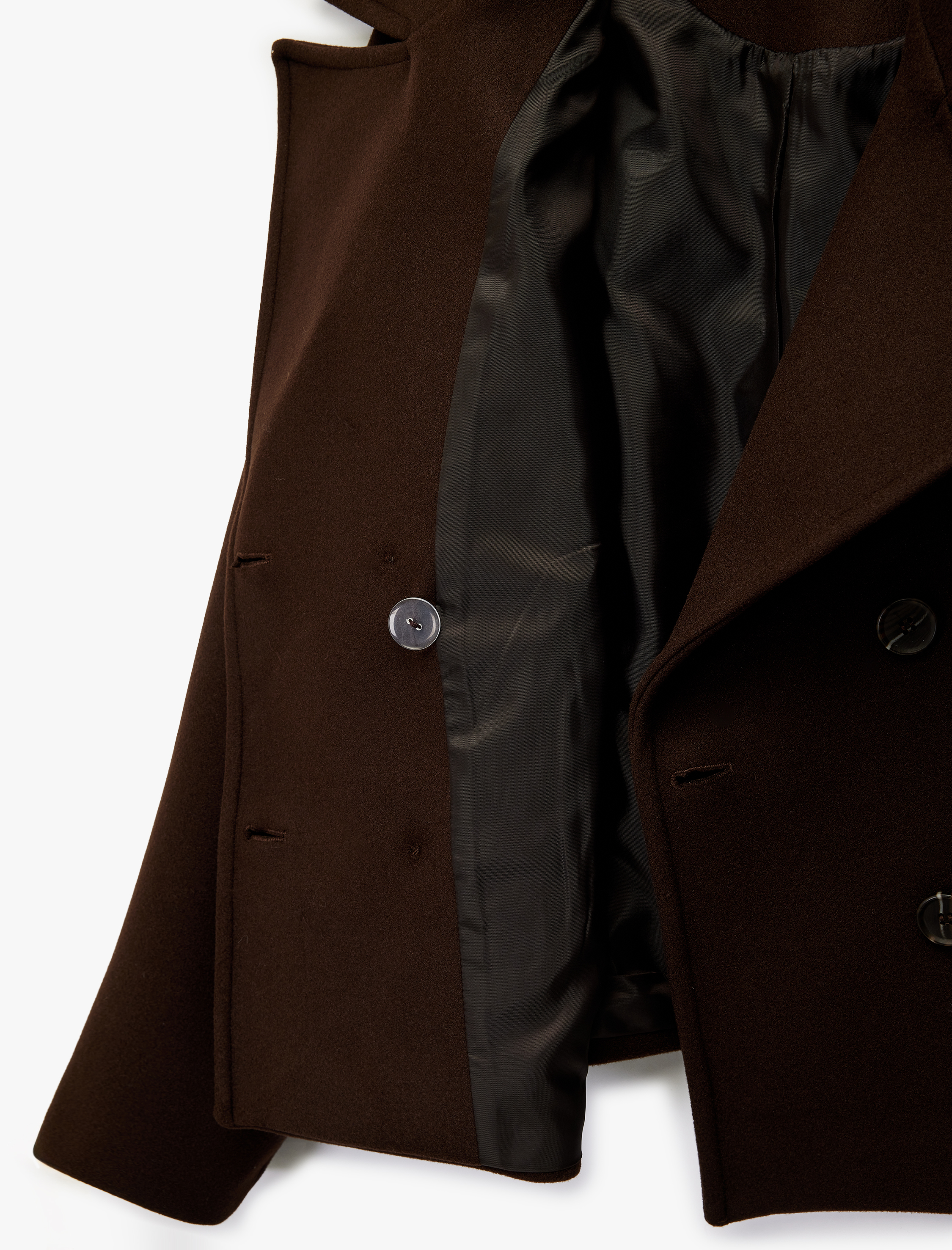   Cepli Kruvaze Uzun Kollu Düğmeli Kısa Kaşe Mont