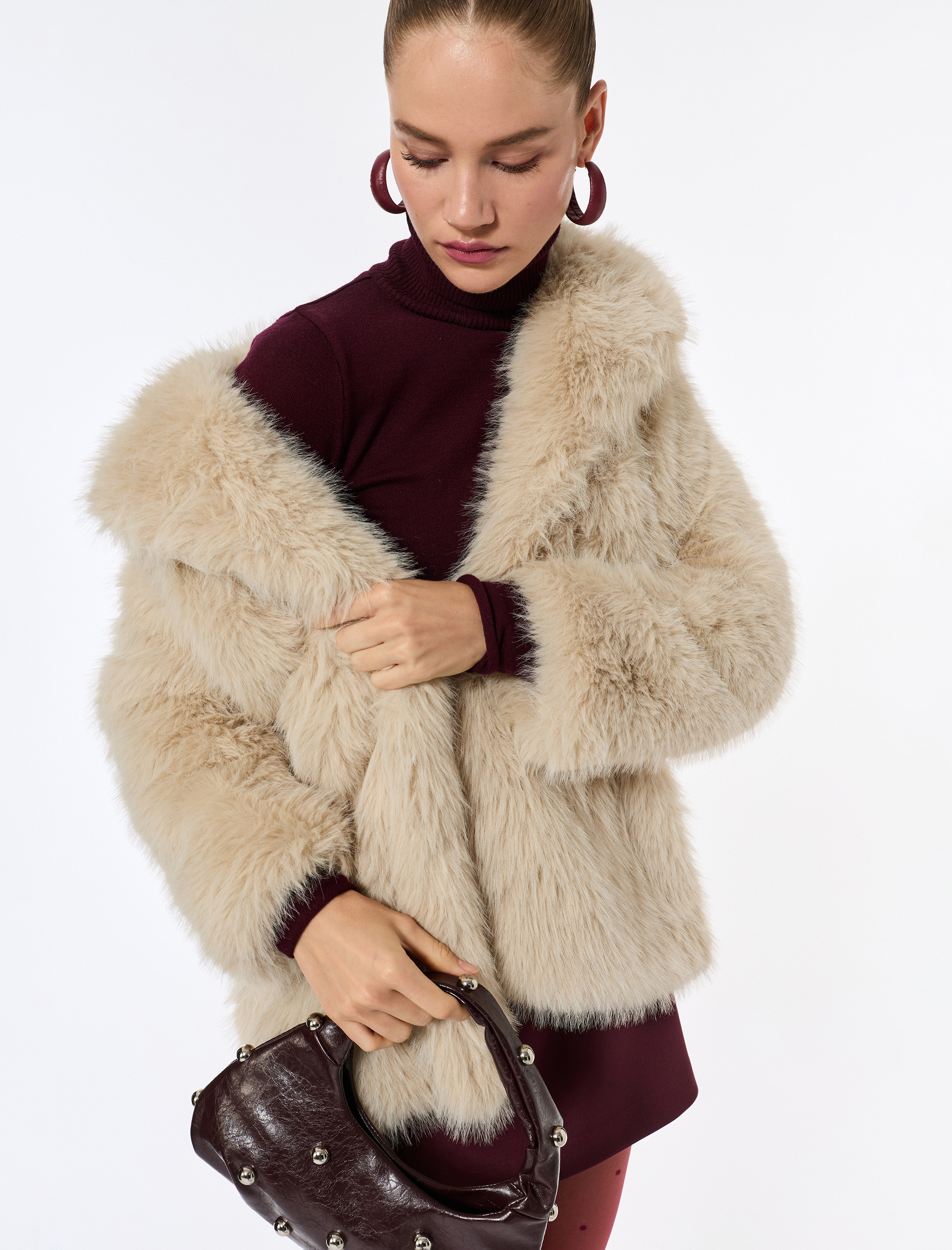   Suni Kürk Kaban Kruvaze Uzun Kollu