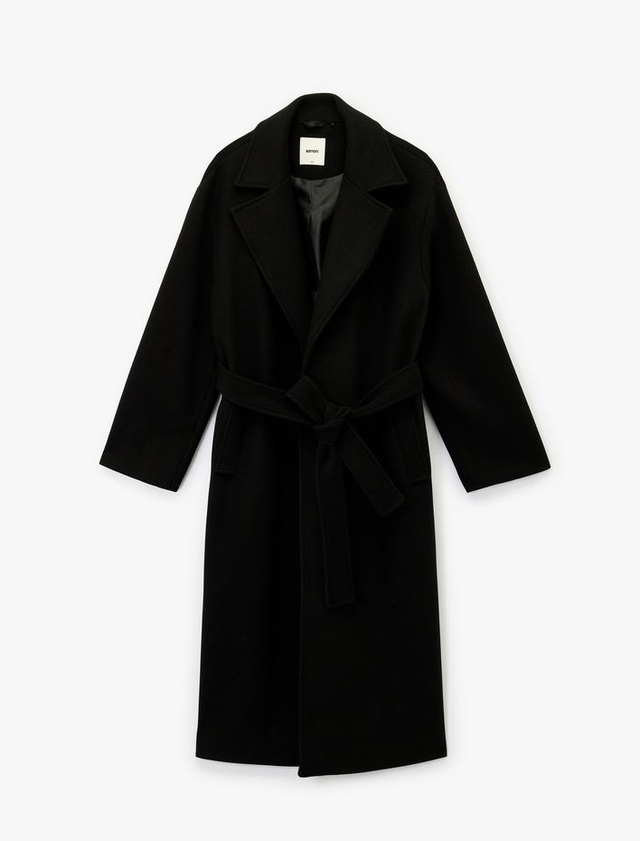  Uzun Kollu Cepli Kemerli Uzun Kaşe Kaban