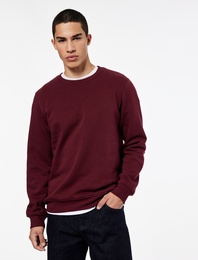 Pamuklu Uzun Kollu Şardonlu Bisiklet Yaka Erkek Basic Sweatshirt